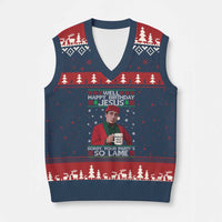 Funny Xmas The Office Movie V-Neck Knit Sweater Vest Well Happy Birthday Jesus Sorry Your Party Is So Lame - Wonder Print Shop