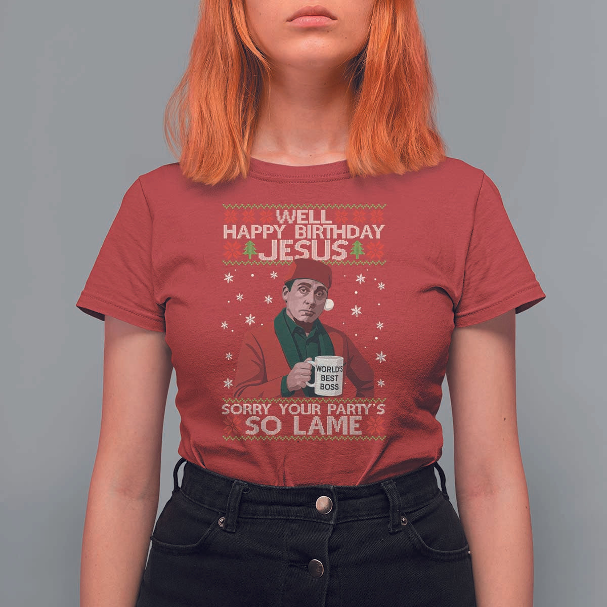 Funny Christmas The Office Movie T Shirt For Women Well Happy Birthday Jesus Sorry Your Party Is So Lame - Wonder Print Shop