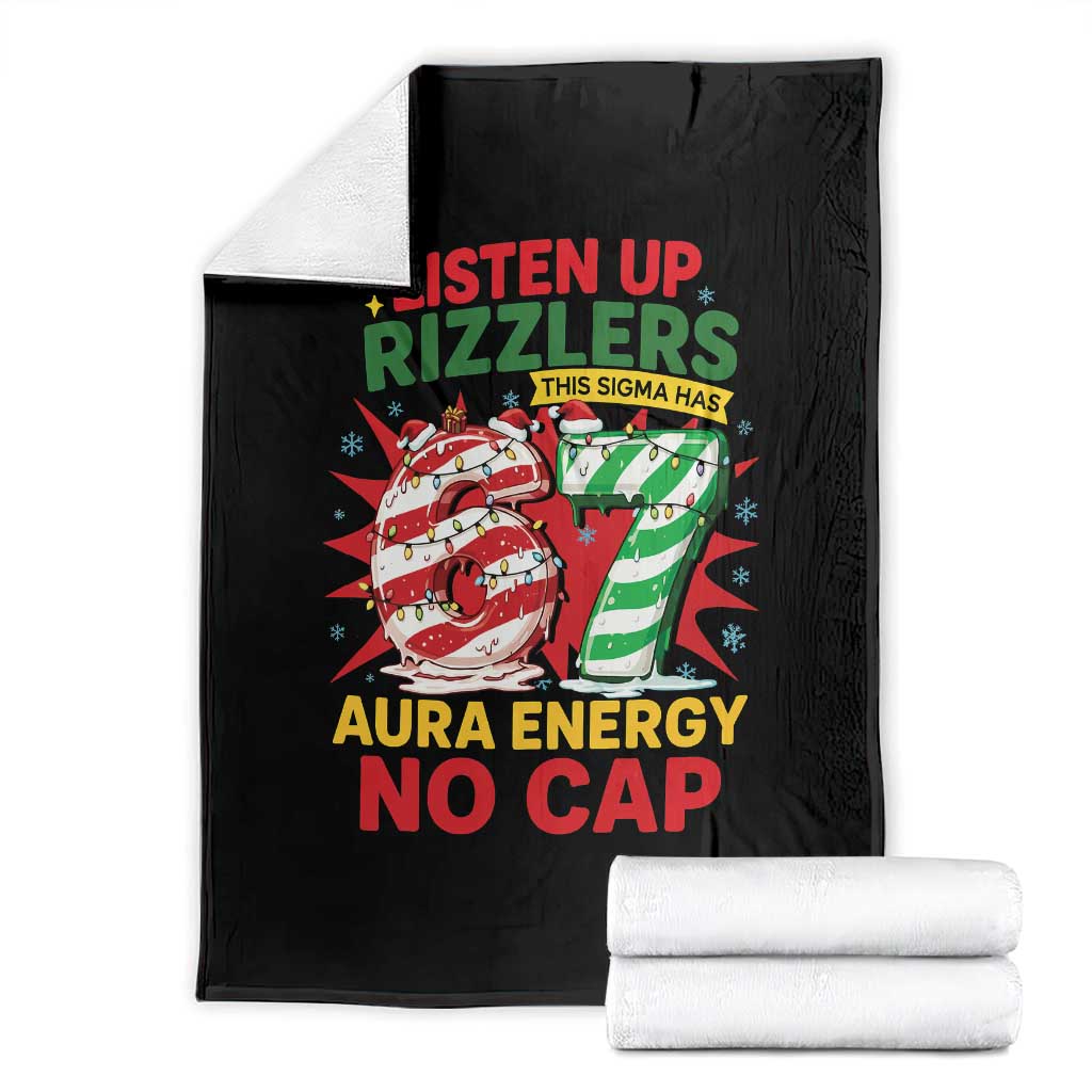 Funny Christmas 67 Meme Throw Blanket Listen Up Rizzlers This Sigma Has 67 Aura Energy No Cap - Wonder Print Shop