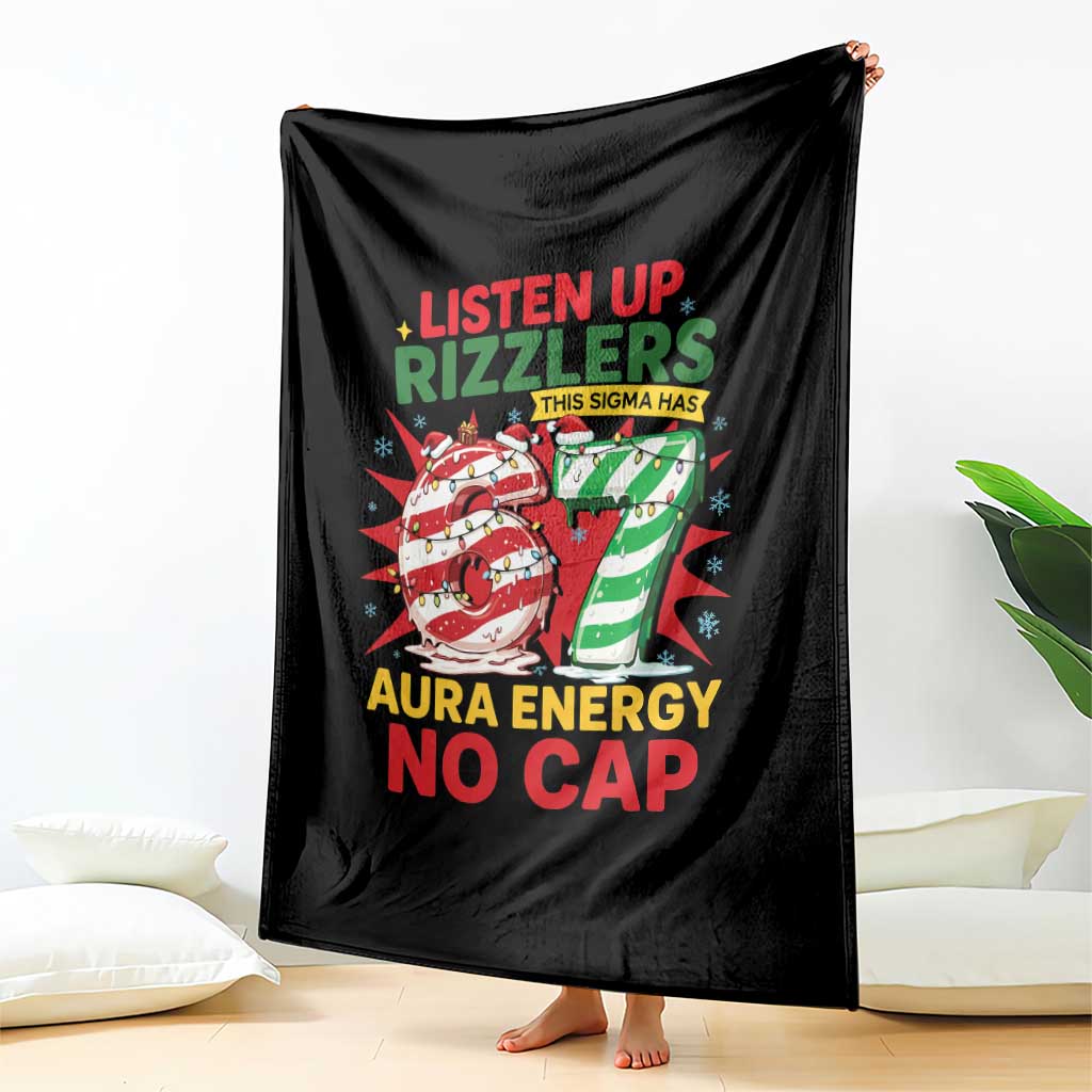 Funny Christmas 67 Meme Throw Blanket Listen Up Rizzlers This Sigma Has 67 Aura Energy No Cap - Wonder Print Shop