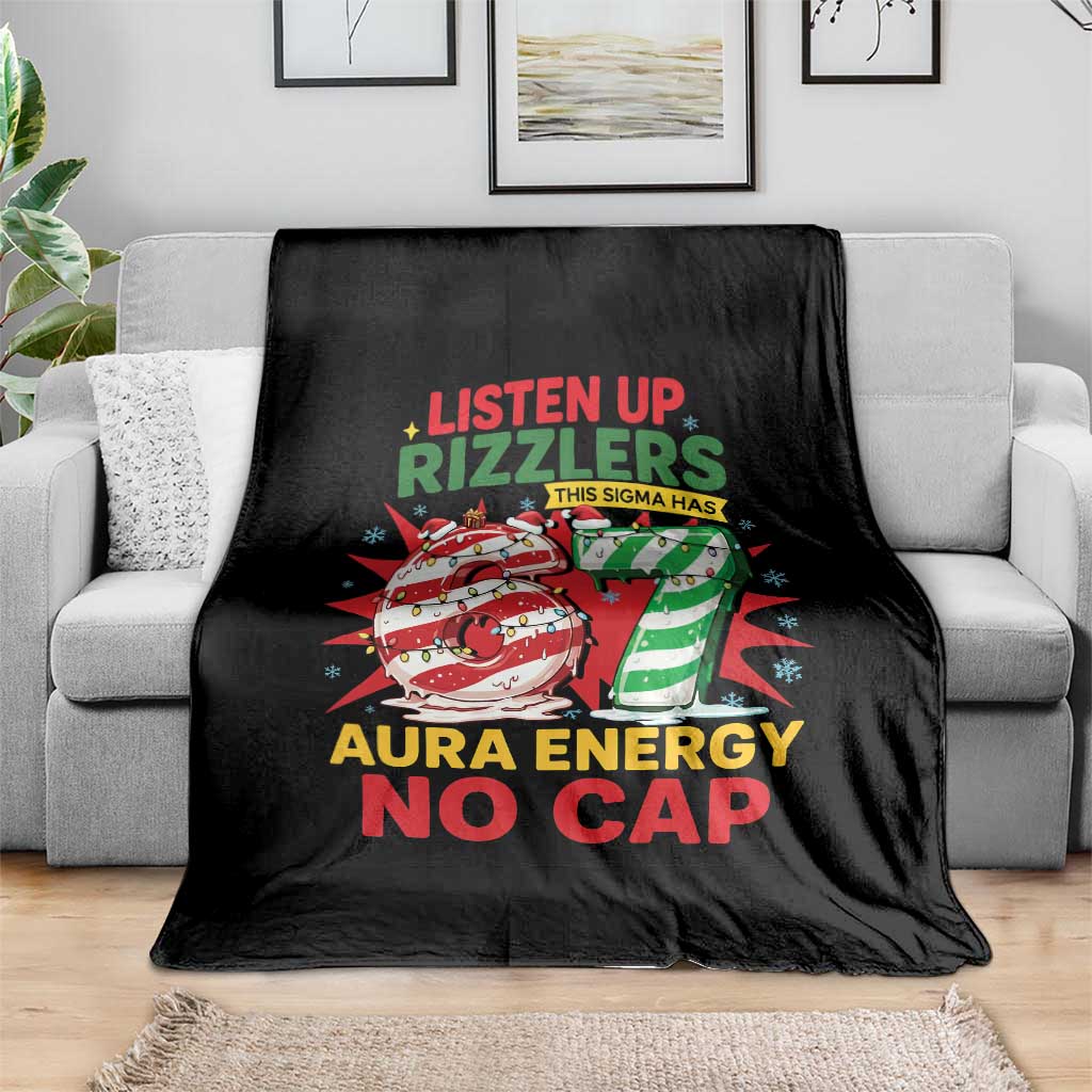 Funny Christmas 67 Meme Throw Blanket Listen Up Rizzlers This Sigma Has 67 Aura Energy No Cap - Wonder Print Shop