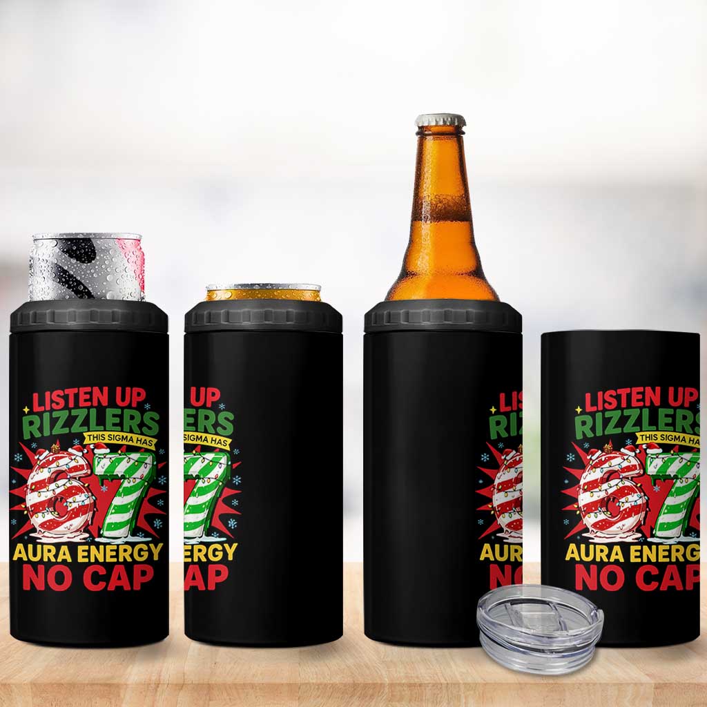 Funny Christmas 67 Meme 4 in 1 Can Cooler Tumbler Listen Up Rizzlers This Sigma Has 67 Aura Energy No Cap - Wonder Print Shop