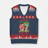 Funny Xmas 67 Meme V-Neck Knit Sweater Vest Listen Up Rizzlers This Sigma Has 67 Aura Energy No Cap - Wonder Print Shop
