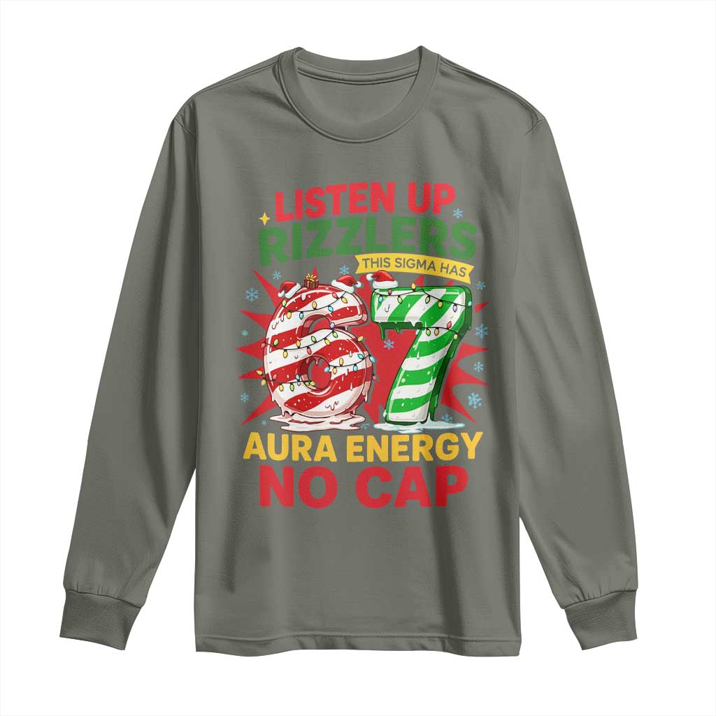 Funny Christmas 67 Meme Long Sleeve Shirt Listen Up Rizzlers This Sigma Has 67 Aura Energy No Cap - Wonder Print Shop
