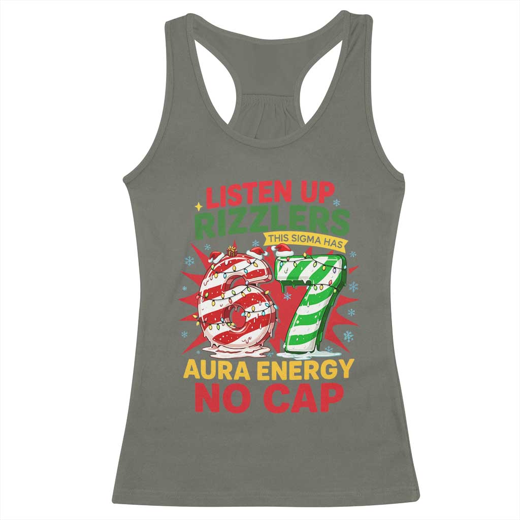 Funny Christmas 67 Meme Racerback Tank Top Listen Up Rizzlers This Sigma Has 67 Aura Energy No Cap - Wonder Print Shop