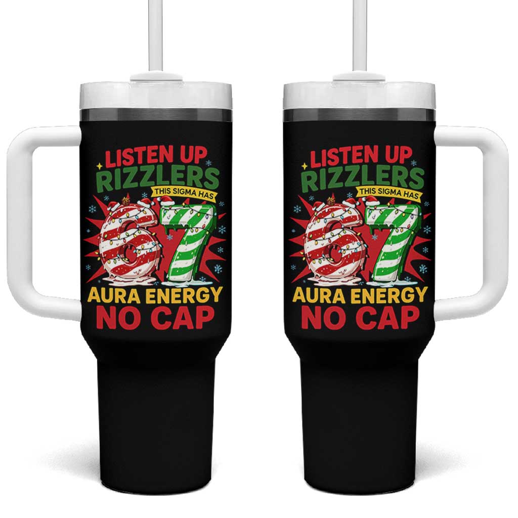 Funny Christmas 67 Meme Tumbler With Handle Listen Up Rizzlers This Sigma Has 67 Aura Energy No Cap - Wonder Print Shop