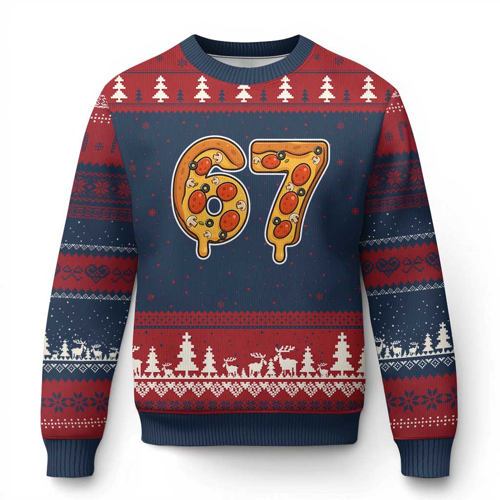Funny 67 Pizza Lover Ugly Christmas Sweater Six Seven Gen Alpha Slang - Wonder Print Shop