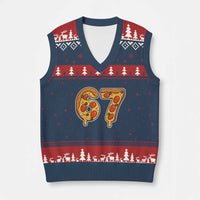 Funny 67 Pizza Lover V-Neck Knit Sweater Vest Six Seven Gen Alpha Slang - Wonder Print Shop