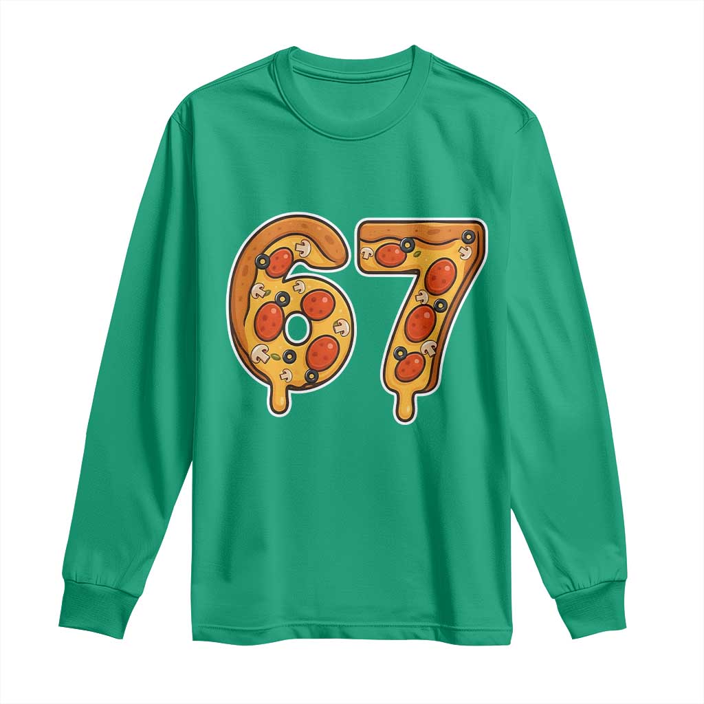 Funny 67 Pizza Lover Long Sleeve Shirt Six Seven Gen Alpha Slang - Wonder Print Shop