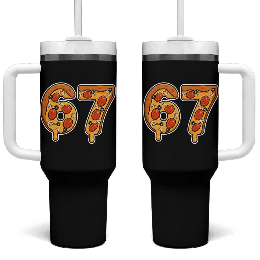 Funny 67 Pizza Lover Tumbler With Handle Six Seven Gen Alpha Slang - Wonder Print Shop