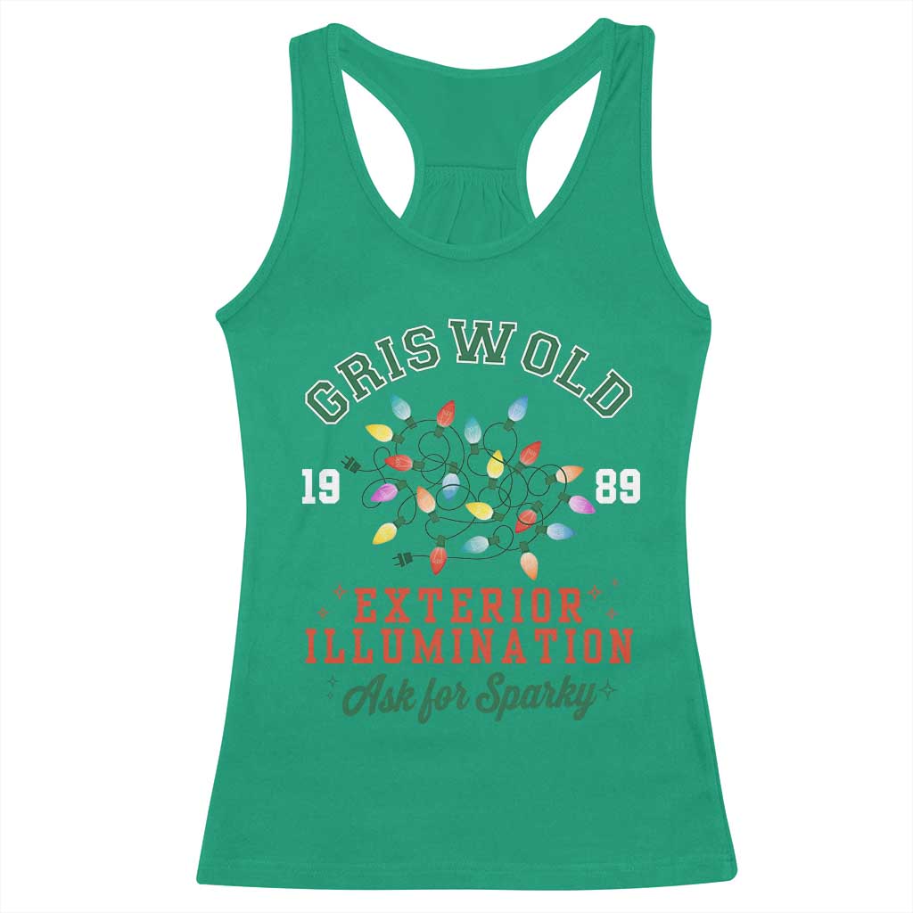 Funny Christmas Griswold Exterior Illumination Racerback Tank Top Ask For Sparky Xmas Movie - Wonder Print Shop
