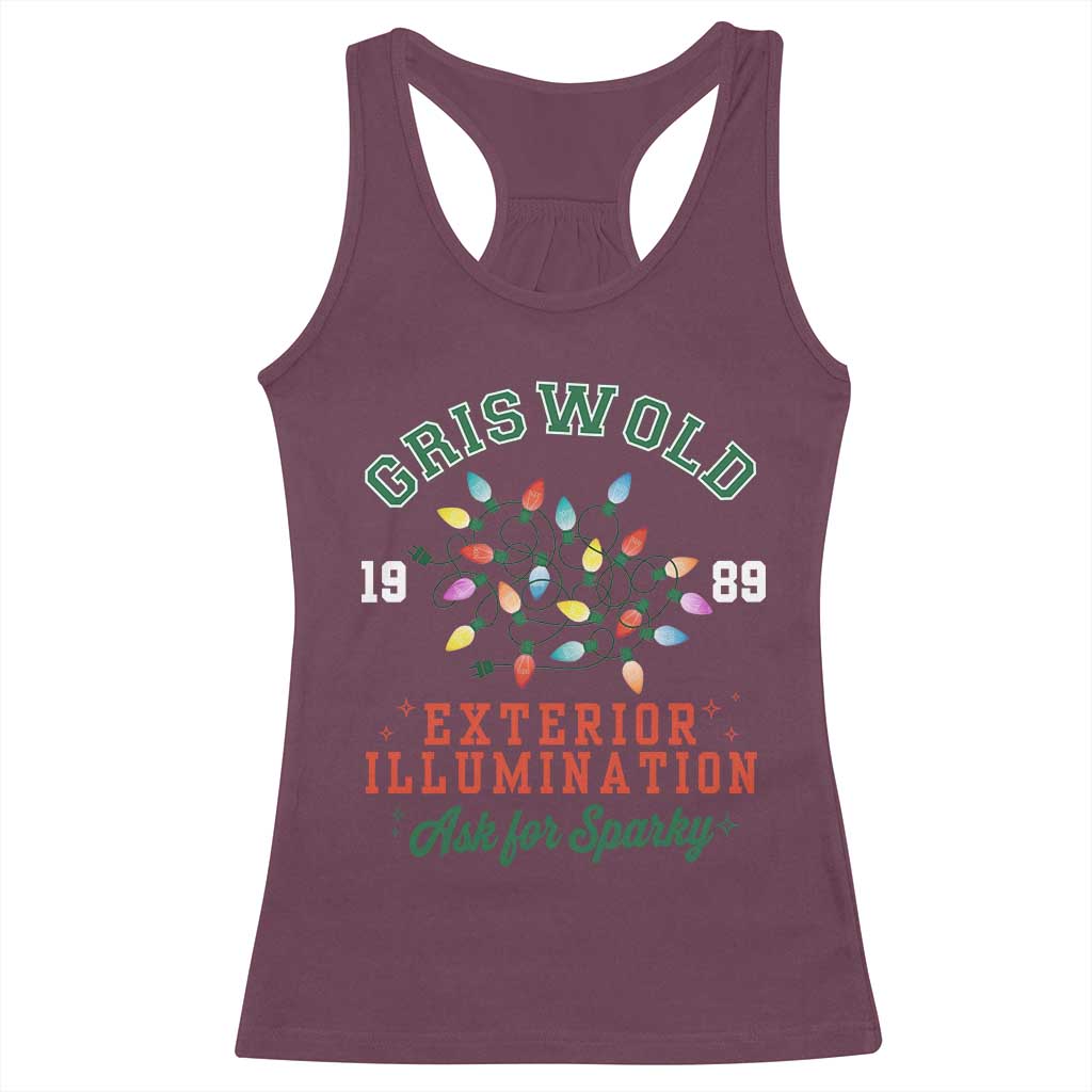 Funny Christmas Griswold Exterior Illumination Racerback Tank Top Ask For Sparky Xmas Movie - Wonder Print Shop