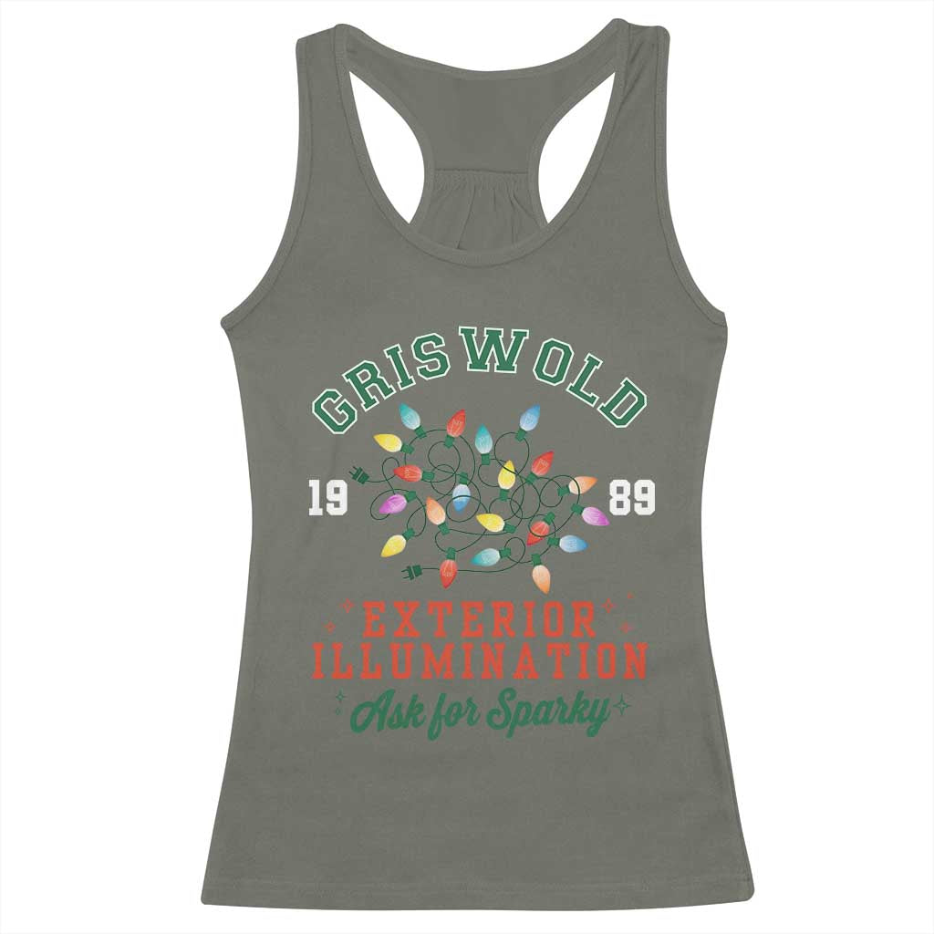Funny Christmas Griswold Exterior Illumination Racerback Tank Top Ask For Sparky Xmas Movie - Wonder Print Shop