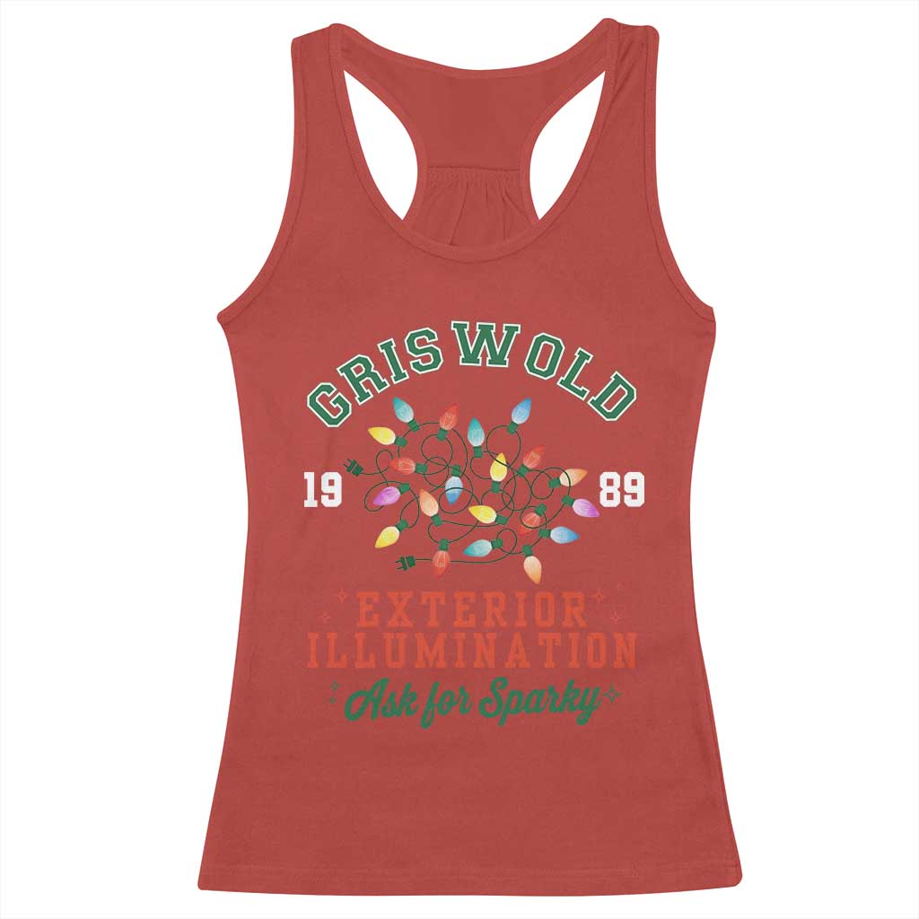 Funny Christmas Griswold Exterior Illumination Racerback Tank Top Ask For Sparky Xmas Movie - Wonder Print Shop