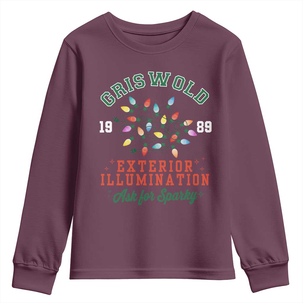 Funny Christmas Griswold Exterior Illumination Youth Sweatshirt Ask For Sparky Xmas Movie - Wonder Print Shop