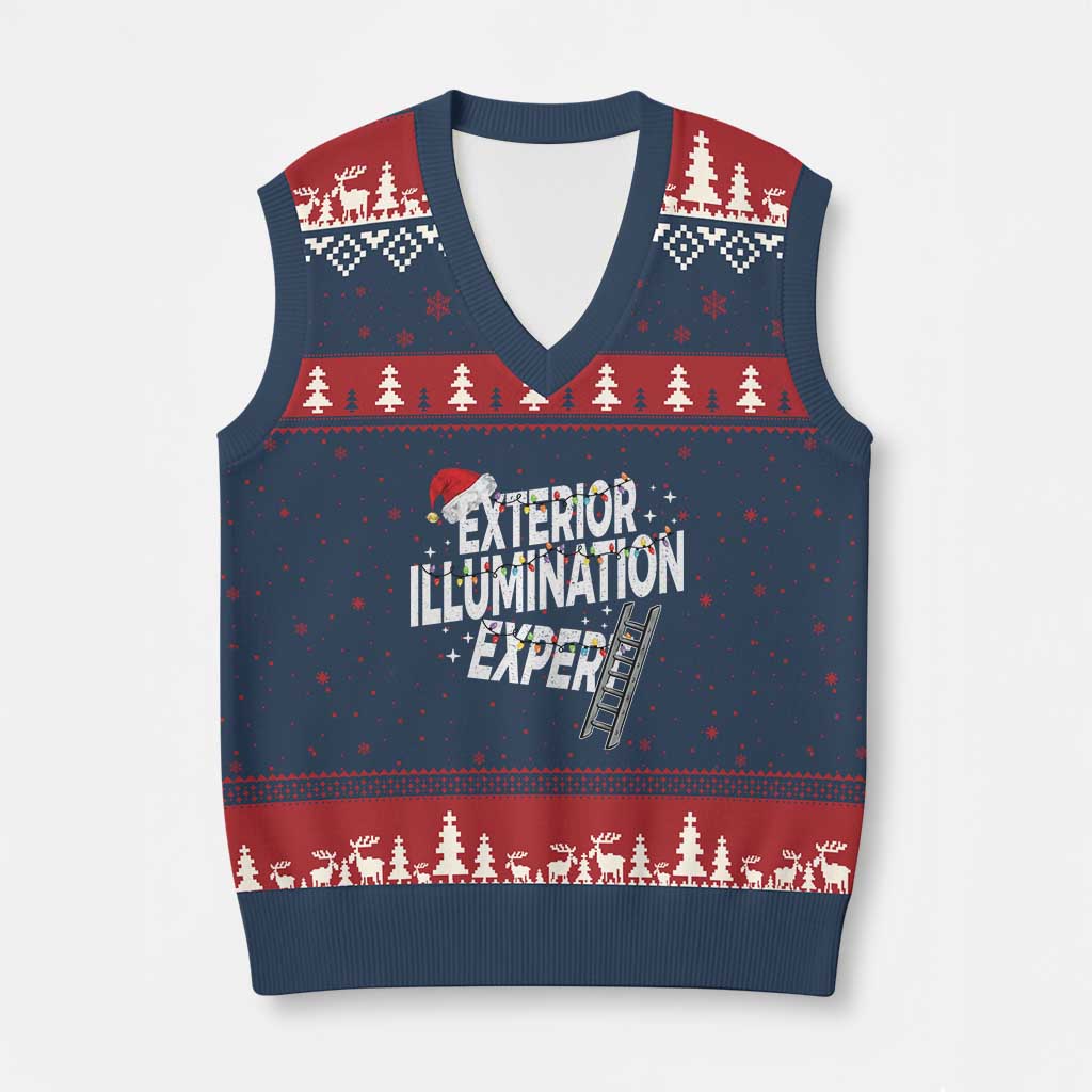 Funny Xmas Exterior Illumination Expert V-Neck Knit Sweater Vest Xmas Lights Decorator - Wonder Print Shop