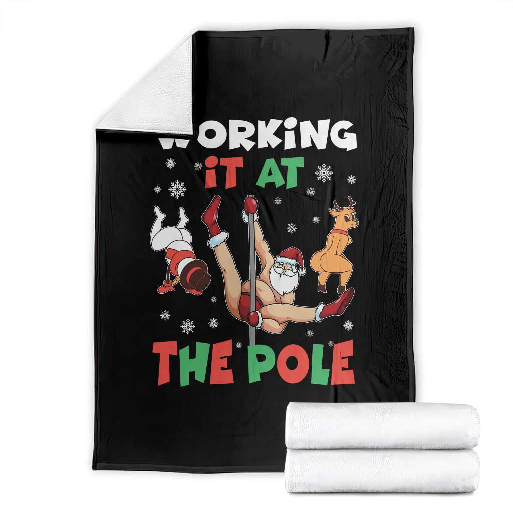 Funny Christmas Naughty Santa Throw Blanket Working It At The Pole - Wonder Print Shop
