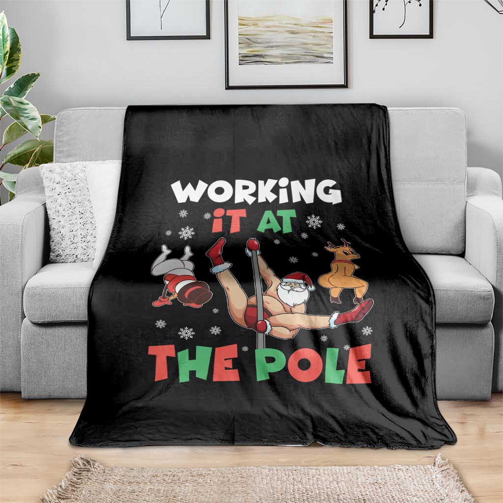 Funny Christmas Naughty Santa Throw Blanket Working It At The Pole - Wonder Print Shop