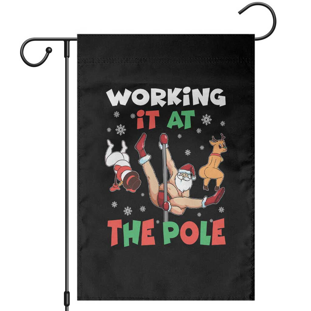 Funny Christmas Naughty Santa Garden Flag Working It At The Pole - Wonder Print Shop