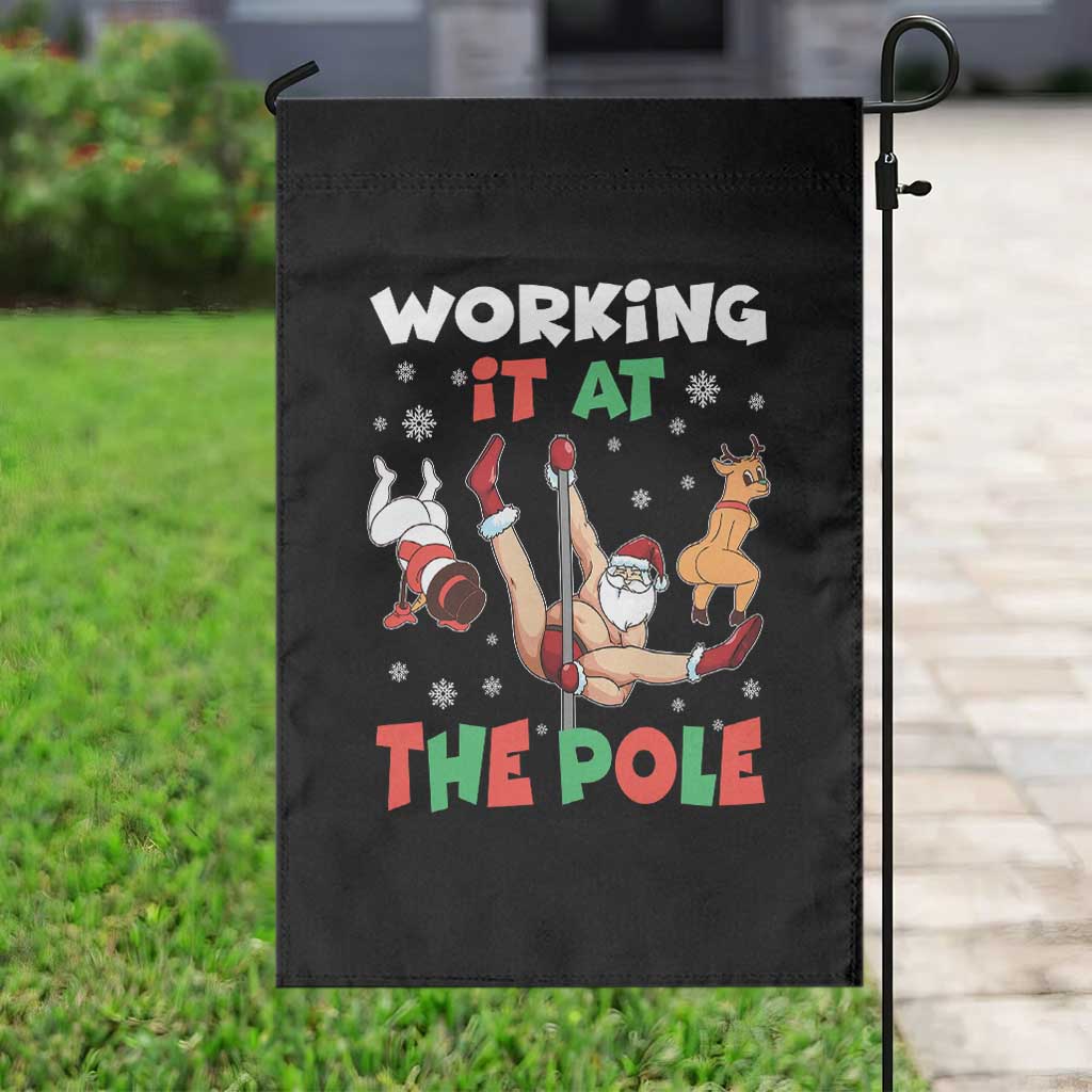 Funny Christmas Naughty Santa Garden Flag Working It At The Pole - Wonder Print Shop