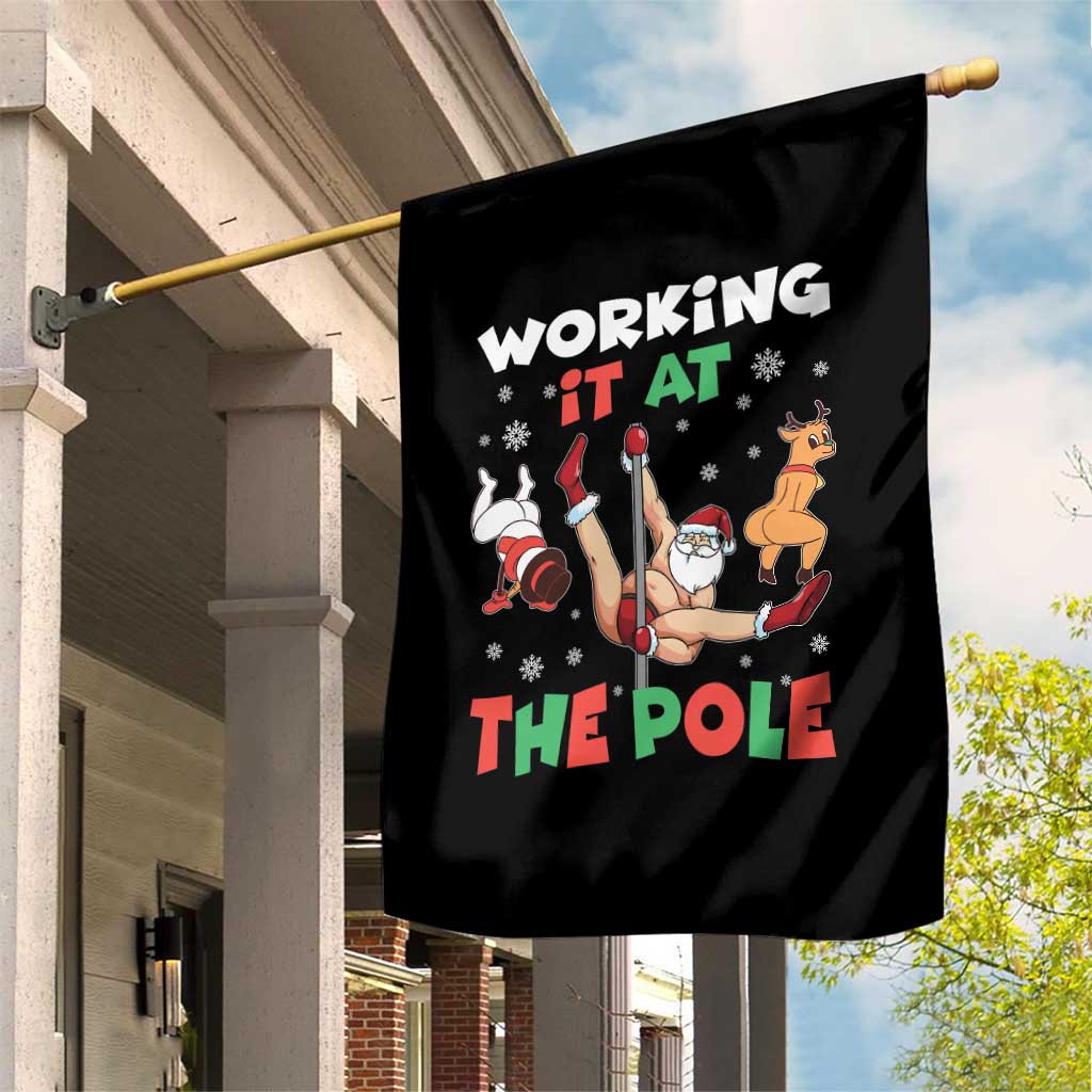 Funny Christmas Naughty Santa Garden Flag Working It At The Pole - Wonder Print Shop