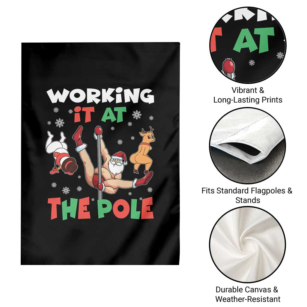 Funny Christmas Naughty Santa Garden Flag Working It At The Pole - Wonder Print Shop