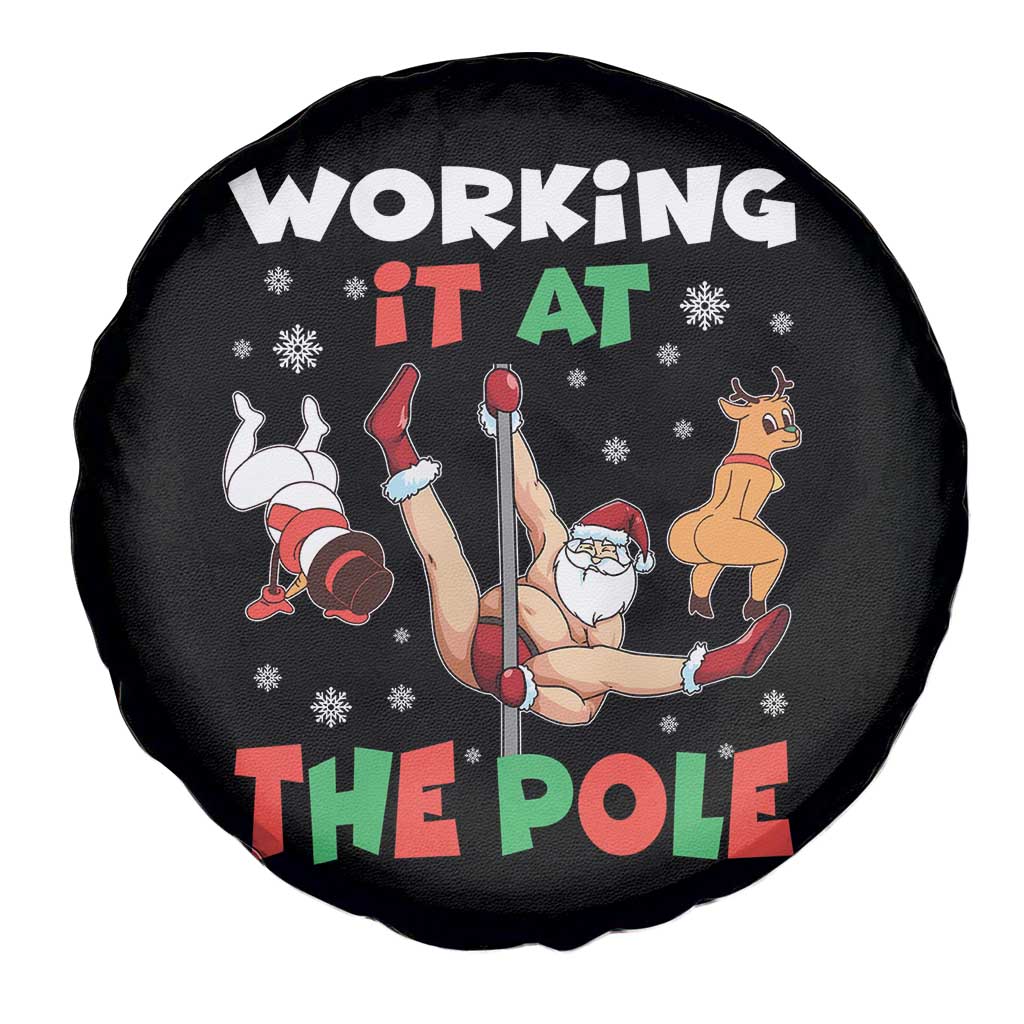 Funny Christmas Naughty Santa Spare Tire Cover Working It At The Pole - Wonder Print Shop