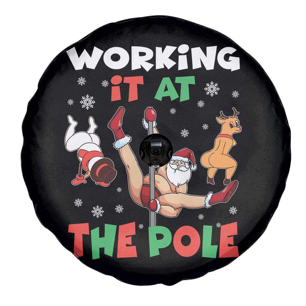 Funny Christmas Naughty Santa Spare Tire Cover Working It At The Pole - Wonder Print Shop