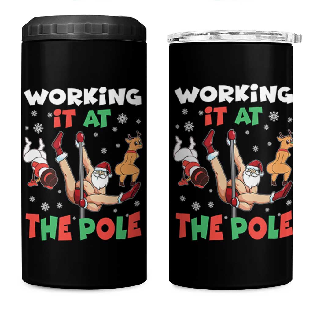Funny Christmas Naughty Santa 4 in 1 Can Cooler Tumbler Working It At The Pole - Wonder Print Shop