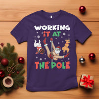 Funny Christmas Naughty Santa T Shirt Working It At The Pole - Wonder Print Shop