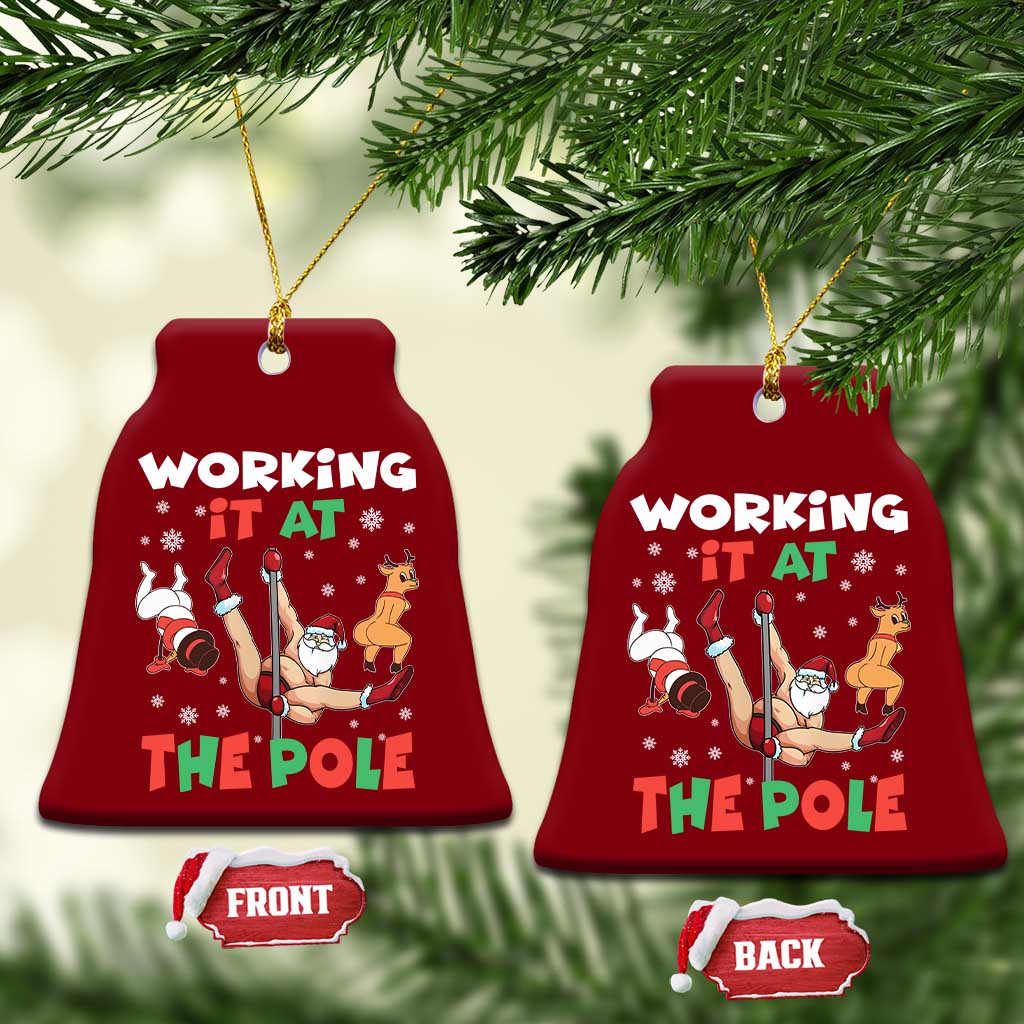 Funny Christmas Naughty Santa Ceramic Ornament Working It At The Pole - Wonder Print Shop
