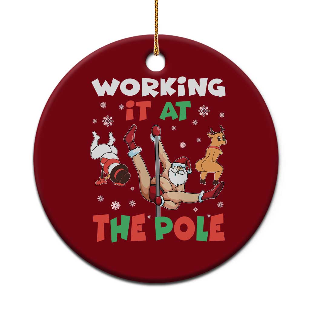 Funny Christmas Naughty Santa Ceramic Ornament Working It At The Pole - Wonder Print Shop