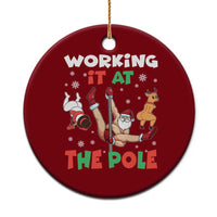 Funny Christmas Naughty Santa Ceramic Ornament Working It At The Pole - Wonder Print Shop