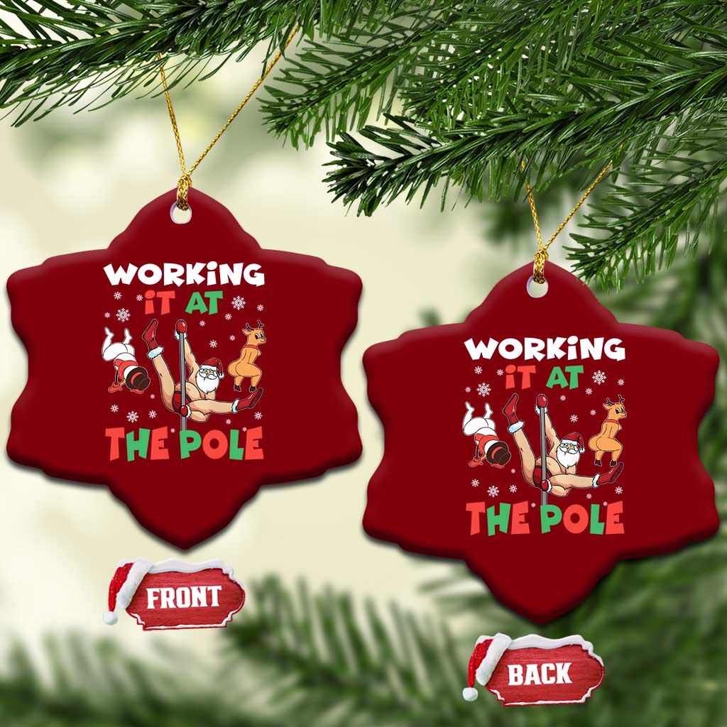Funny Christmas Naughty Santa Ceramic Ornament Working It At The Pole - Wonder Print Shop