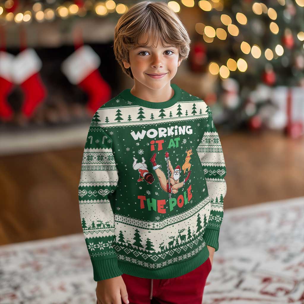 Funny Xmas Naughty Santa Ugly Christmas Sweater Working It At The Pole - Wonder Print Shop