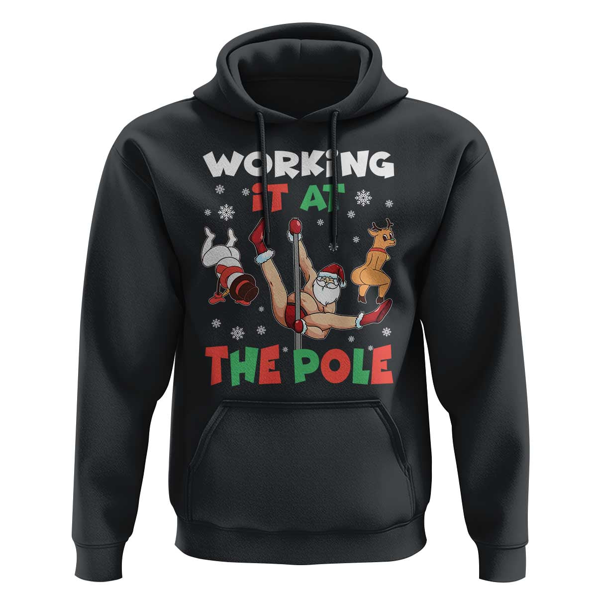 Funny Christmas Naughty Santa Hoodie Working It At The Pole - Wonder Print Shop