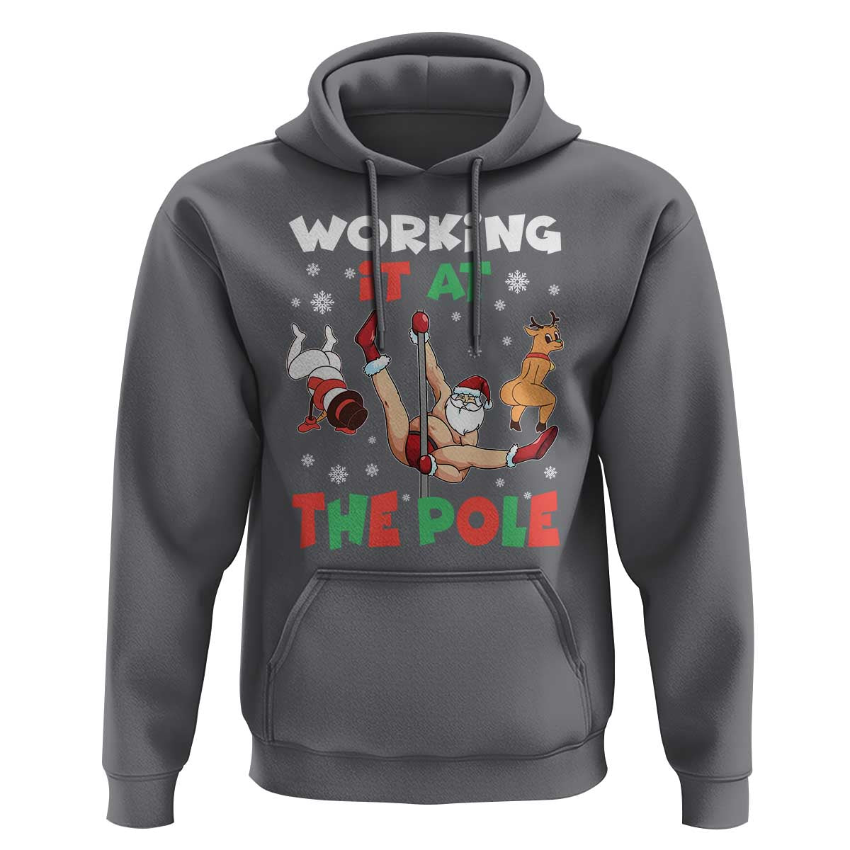 Funny Christmas Naughty Santa Hoodie Working It At The Pole - Wonder Print Shop