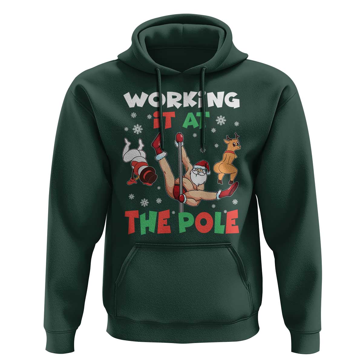 Funny Christmas Naughty Santa Hoodie Working It At The Pole - Wonder Print Shop