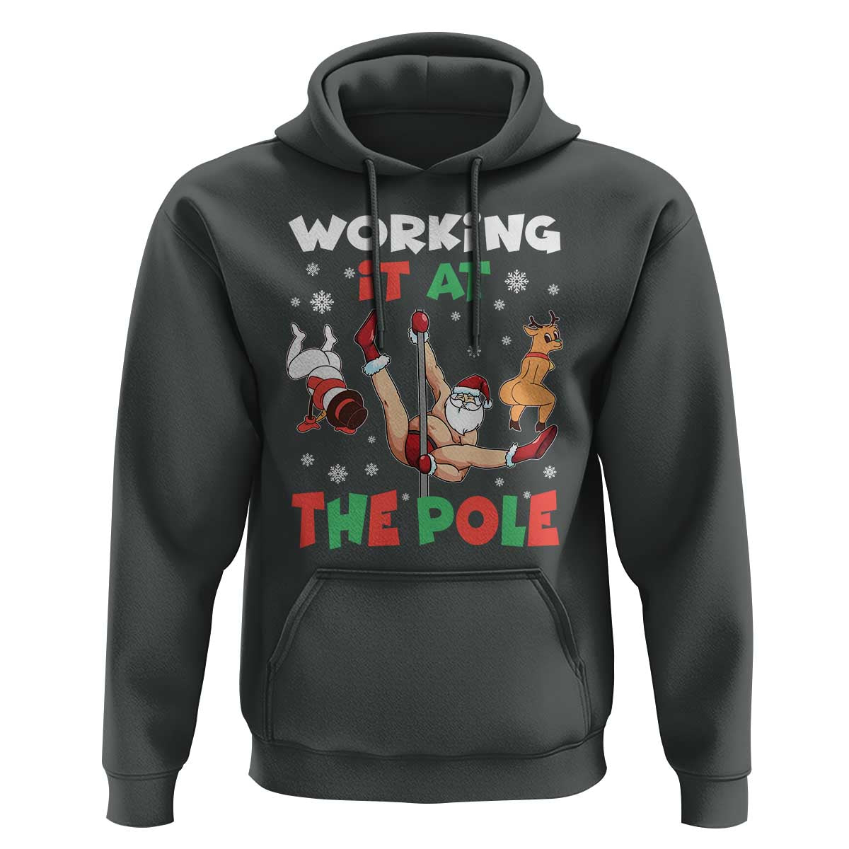 Funny Christmas Naughty Santa Hoodie Working It At The Pole - Wonder Print Shop