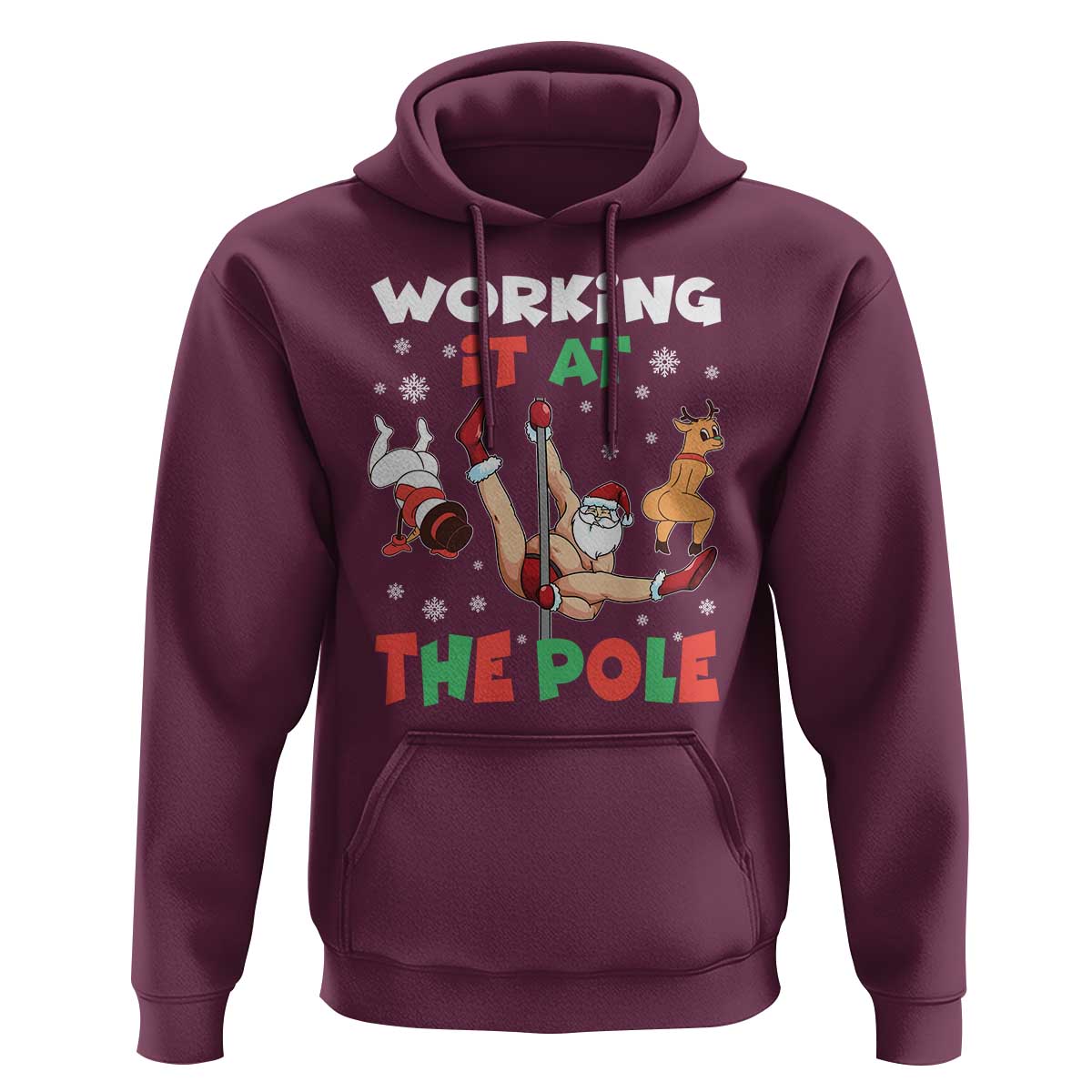 Funny Christmas Naughty Santa Hoodie Working It At The Pole - Wonder Print Shop
