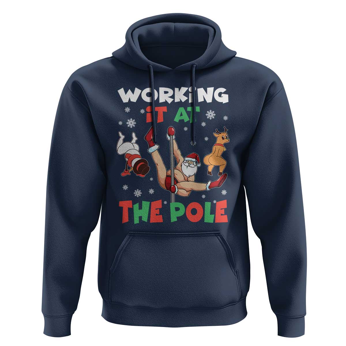 Funny Christmas Naughty Santa Hoodie Working It At The Pole - Wonder Print Shop