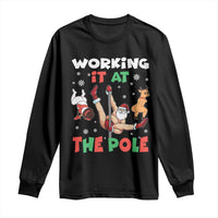 Funny Christmas Naughty Santa Long Sleeve Shirt Working It At The Pole - Wonder Print Shop