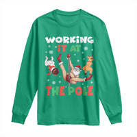 Funny Christmas Naughty Santa Long Sleeve Shirt Working It At The Pole - Wonder Print Shop