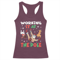 Funny Christmas Naughty Santa Racerback Tank Top Working It At The Pole - Wonder Print Shop