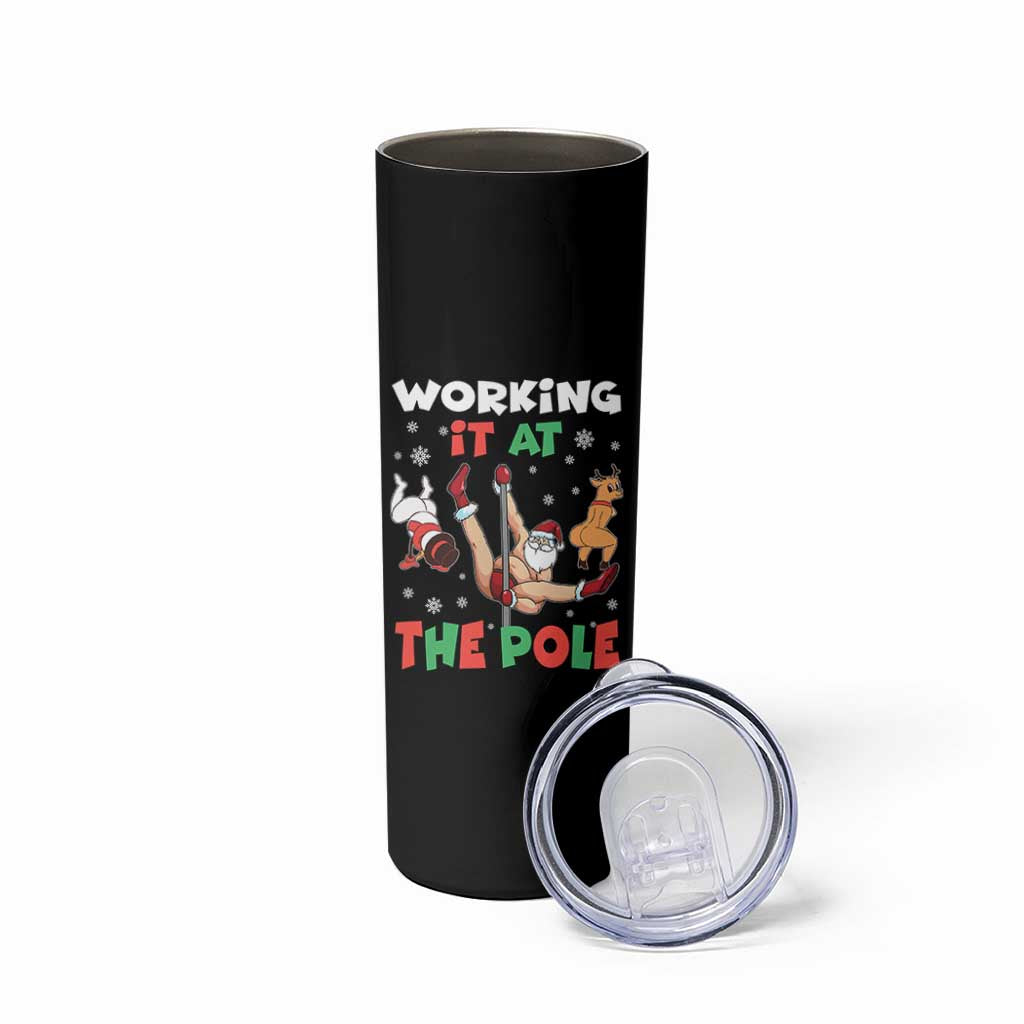 Funny Christmas Naughty Santa Skinny Tumbler Working It At The Pole - Wonder Print Shop