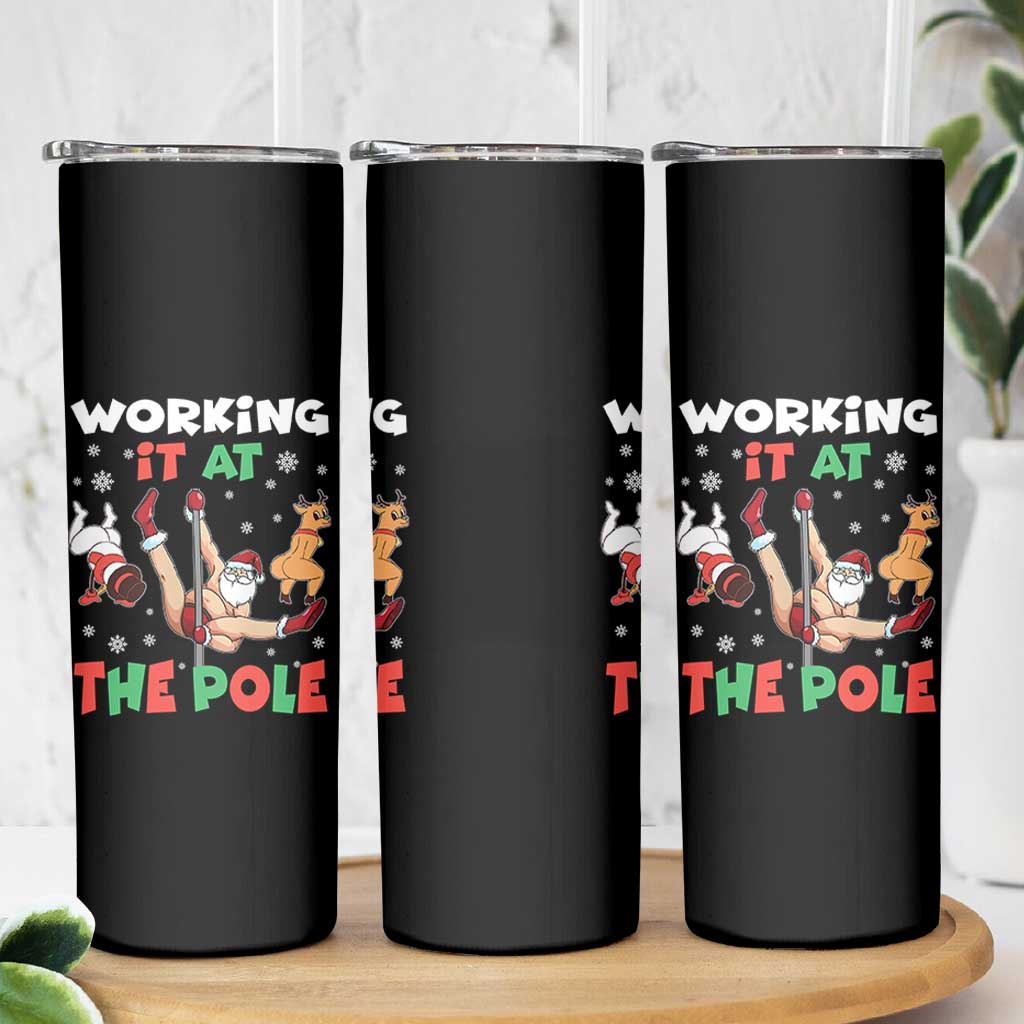Funny Christmas Naughty Santa Skinny Tumbler Working It At The Pole - Wonder Print Shop
