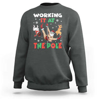 Funny Christmas Naughty Santa Sweatshirt Working It At The Pole - Wonder Print Shop