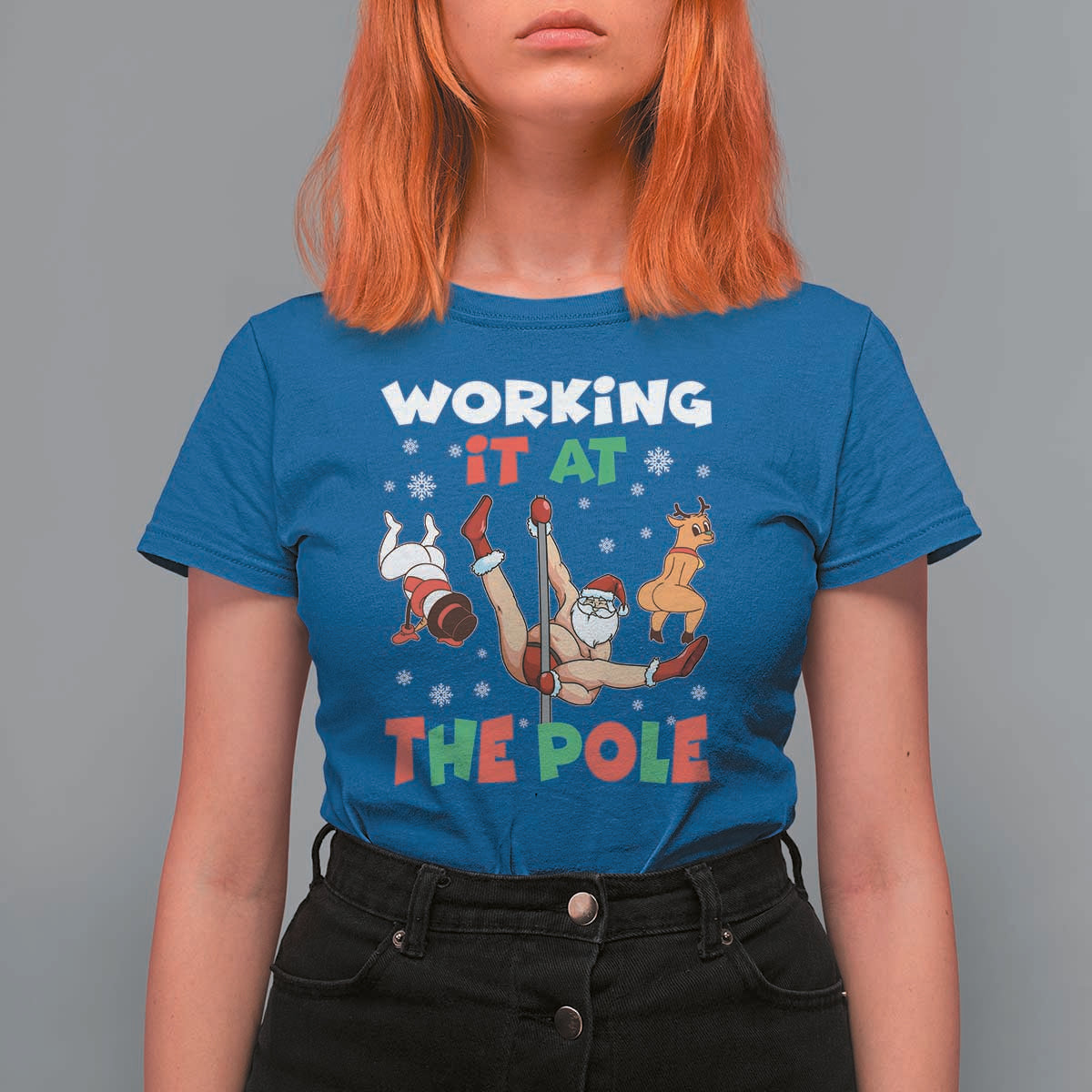 Funny Christmas Naughty Santa T Shirt For Women Working It At The Pole - Wonder Print Shop