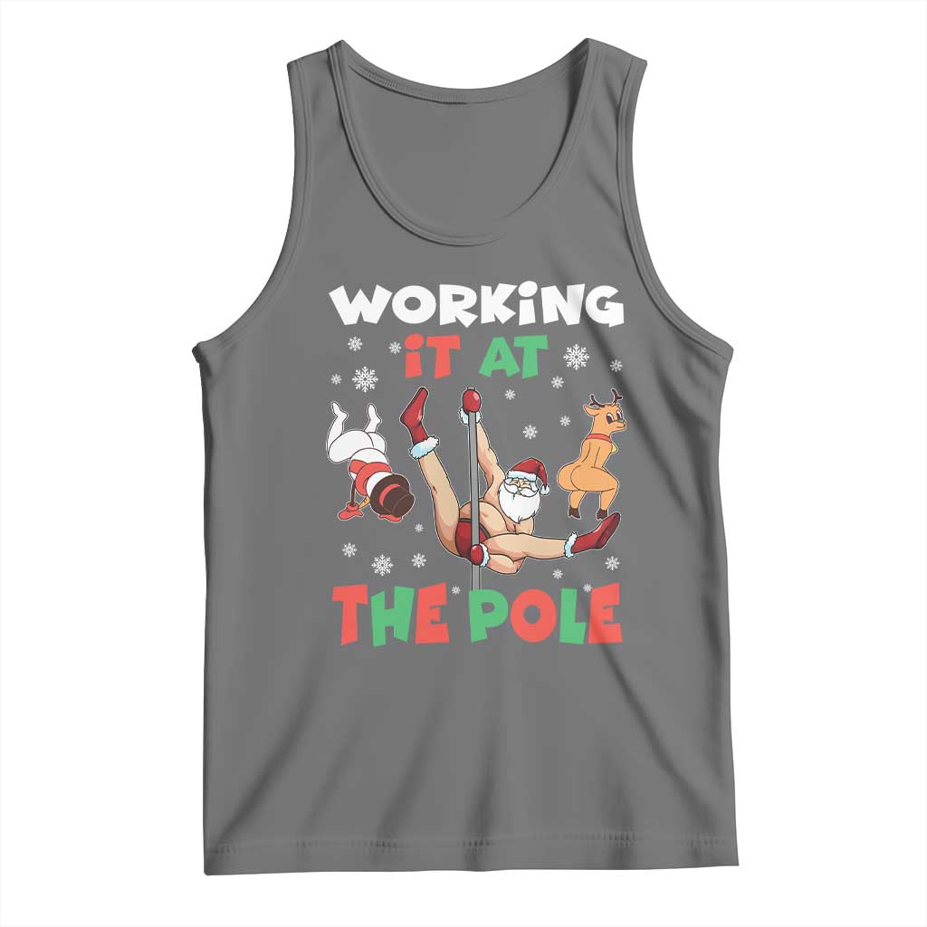 Funny Christmas Naughty Santa Tank Top Working It At The Pole - Wonder Print Shop
