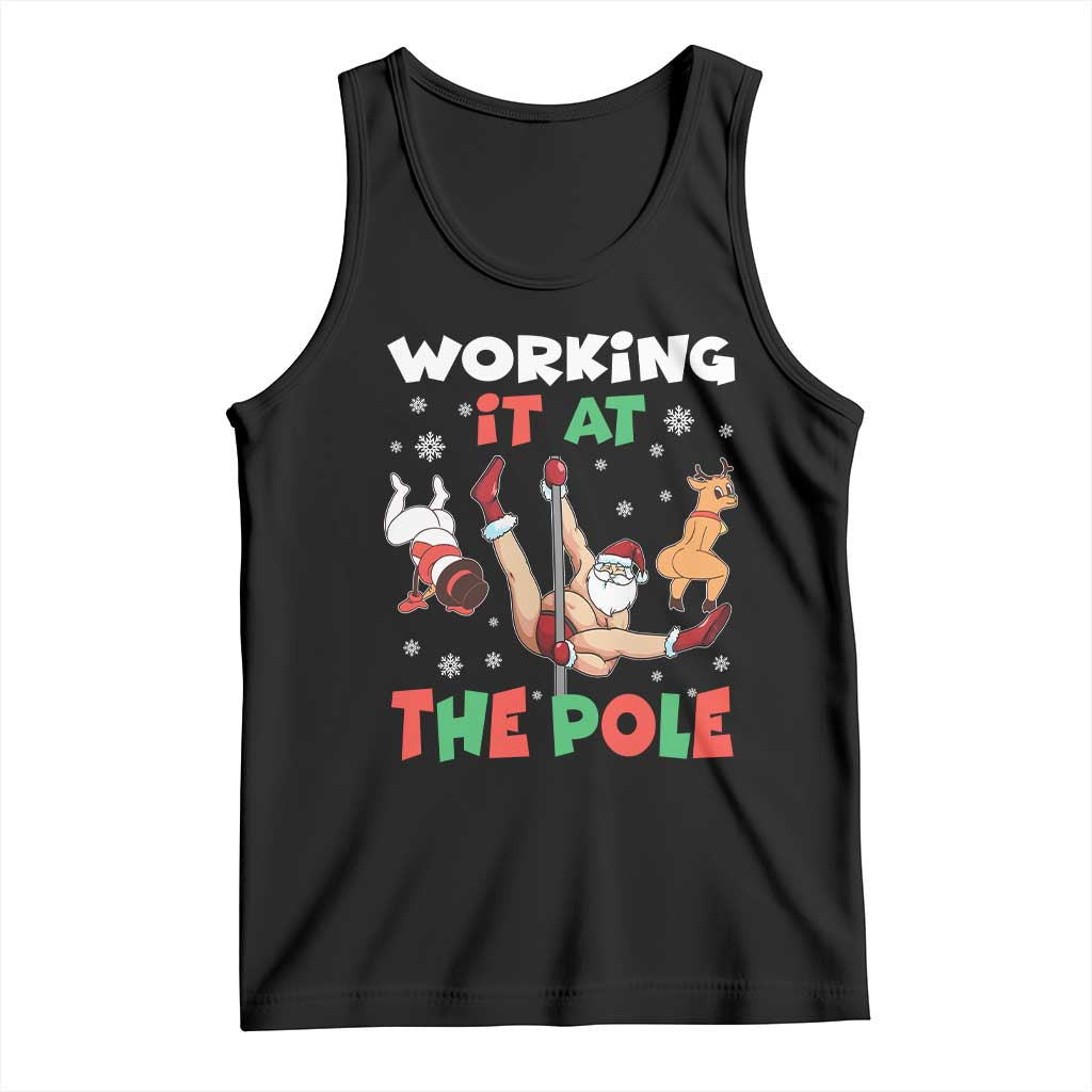 Funny Christmas Naughty Santa Tank Top Working It At The Pole - Wonder Print Shop